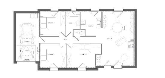 Plan de maison Surface terrain 77 m2 - 5 pièces - 3  chambres -  avec garage 