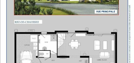 Plan de maison Surface terrain 117 m2 - 4 pièces - 3  chambres -  avec garage 