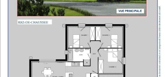 Plan de maison Surface terrain 98 m2 - 4 pièces - 3  chambres -  avec garage 