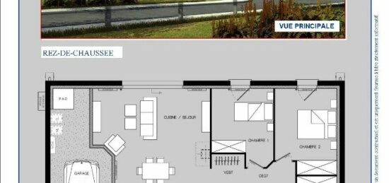 Plan de maison Surface terrain 86 m2 - 4 pièces - 3  chambres -  avec garage 