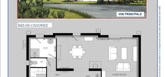 Plan de maison Surface terrain 71 m2 - 2 pièces - 1  chambre -  sans garage 