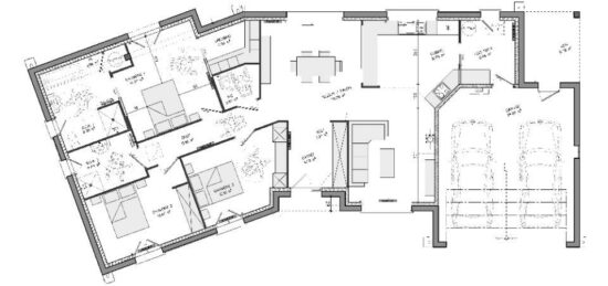 Plan de maison Surface terrain 125 m2 - 6 pièces - 3  chambres -  avec garage 