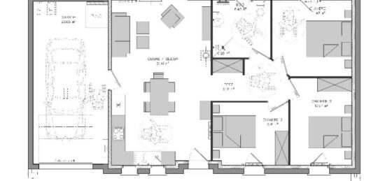 Plan de maison Surface terrain 75 m2 - 4 pièces - 3  chambres -  avec garage 