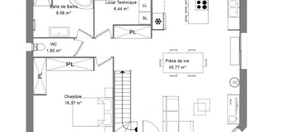 Plan de maison Surface terrain 110 m2 - 5 pièces - 3  chambres -  sans garage 