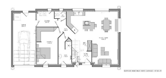 Plan de maison Surface terrain 147 m2 - 4 pièces - 3  chambres -  avec garage 