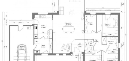 Plan de maison Surface terrain 148 m2 - 8 pièces - 3  chambres -  avec garage 