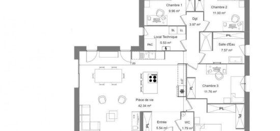 Plan de maison Surface terrain 113 m2 - 6 pièces - 4  chambres -  sans garage 