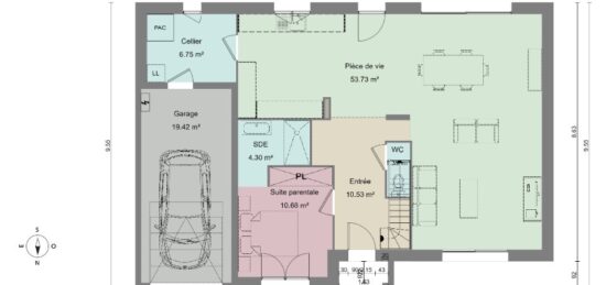 Plan de maison Surface terrain 145 m2 - 8 pièces - 5  chambres -  avec garage 