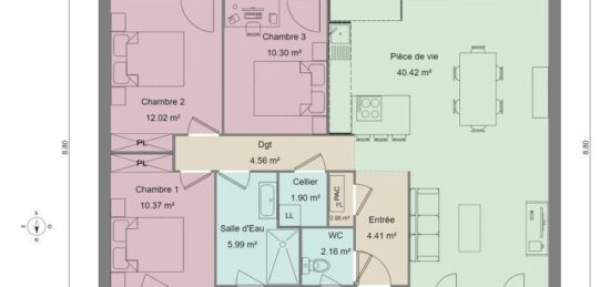 Plan de maison Surface terrain 93 m2 - 5 pièces - 3  chambres -  sans garage 